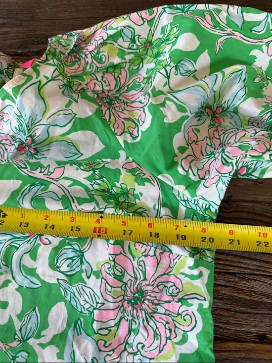 Lilly Pulitzer Barbara cotton puff sleeve pop over spearmint blossom views 10 - Picture 9 of 12